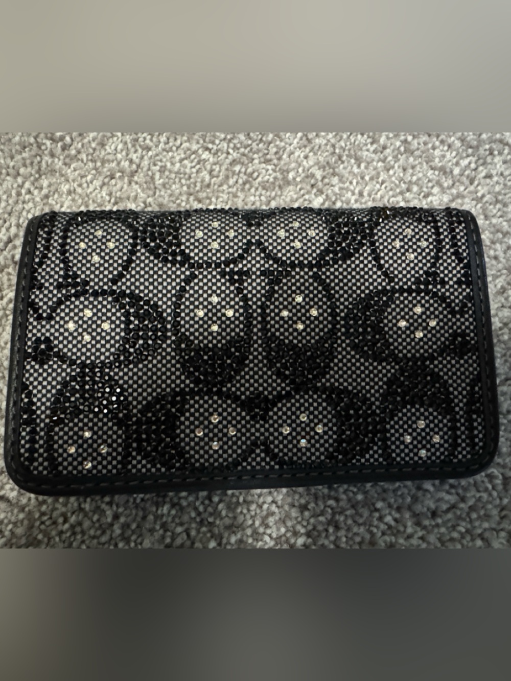 Coach Essential Slim Card case. Black Crystal-Embellished Women's Wallet